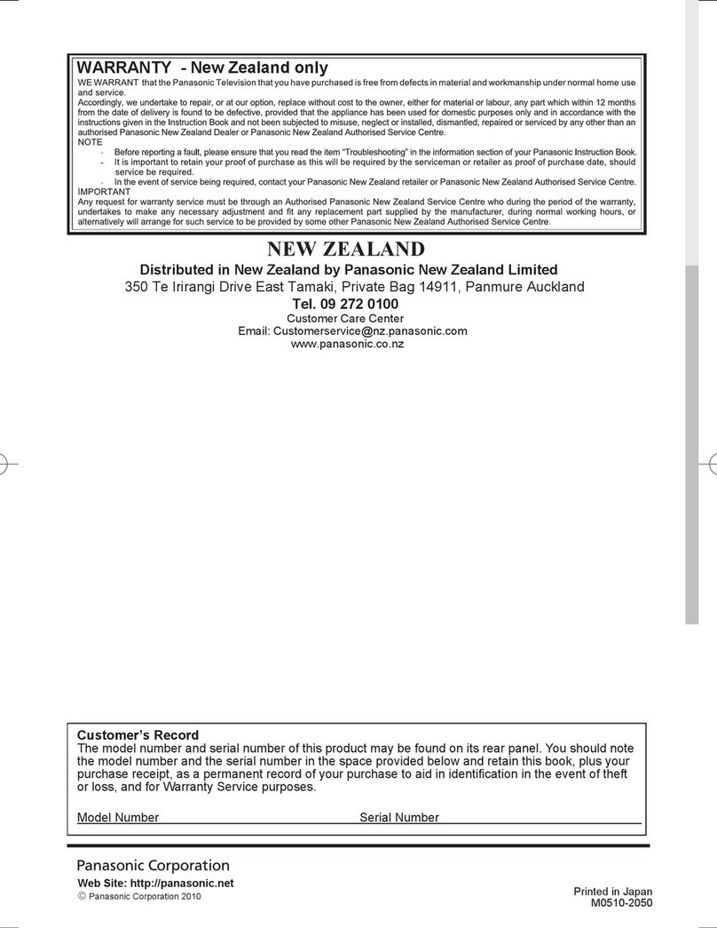 Panasonic Viera TH-P50VT20Z User manual