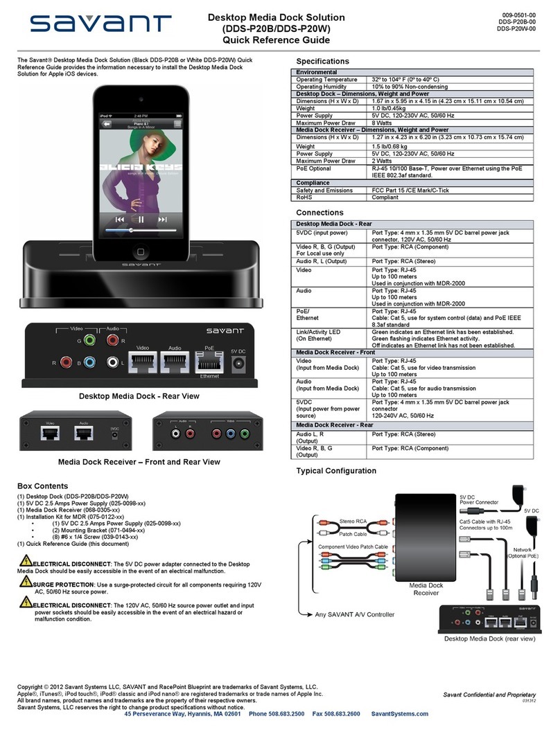 Savant DDS-P20B Quick reference guide