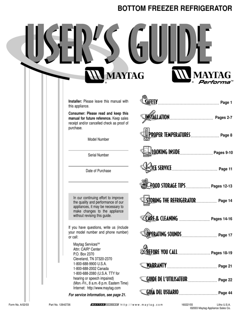 Maytag Bottom freezer refrigerator User manual