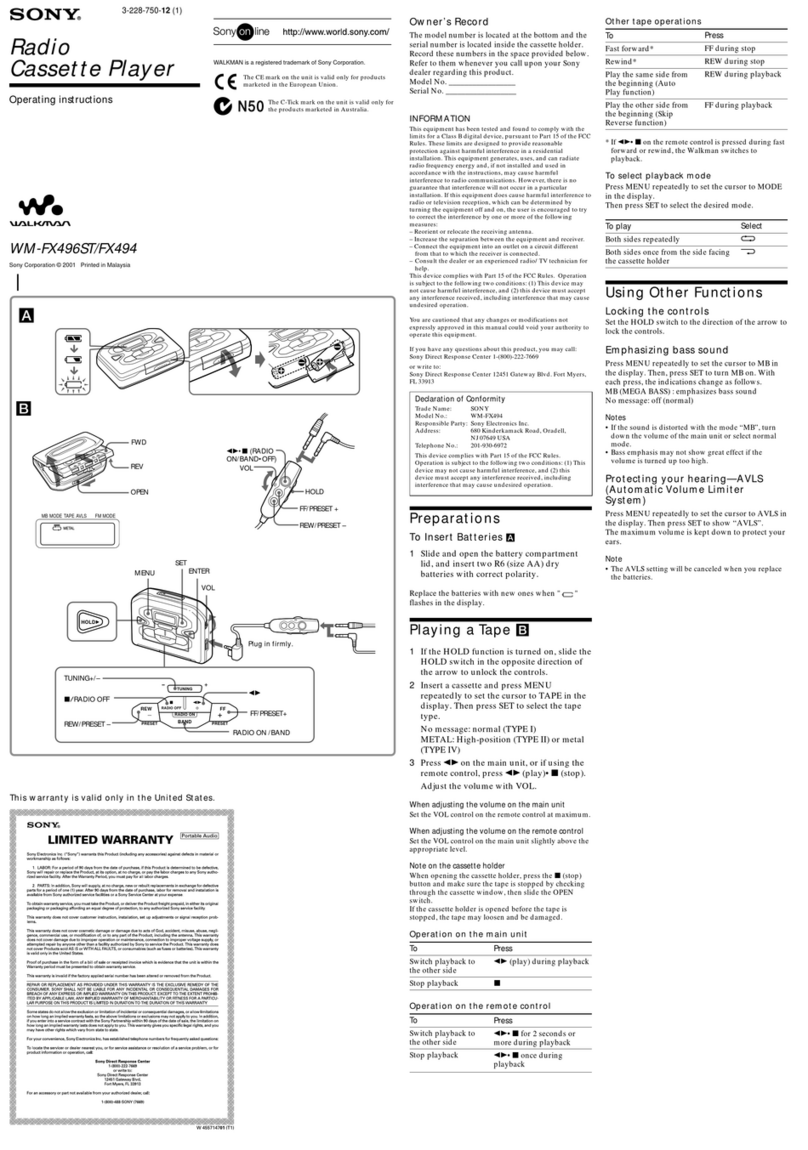 Sony Walkman WM-FX496ST User manual