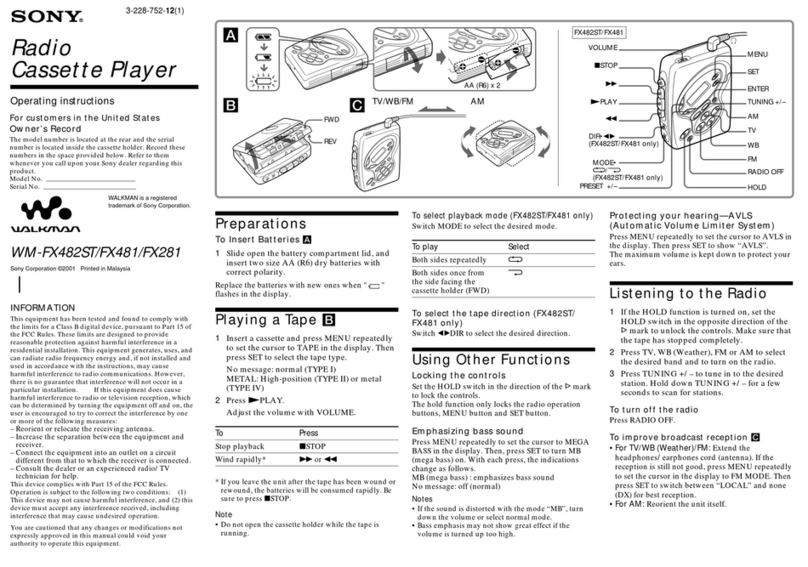 Sony Walkman WM-FX481 User manual Sony Walkman WM-FX481 User manual