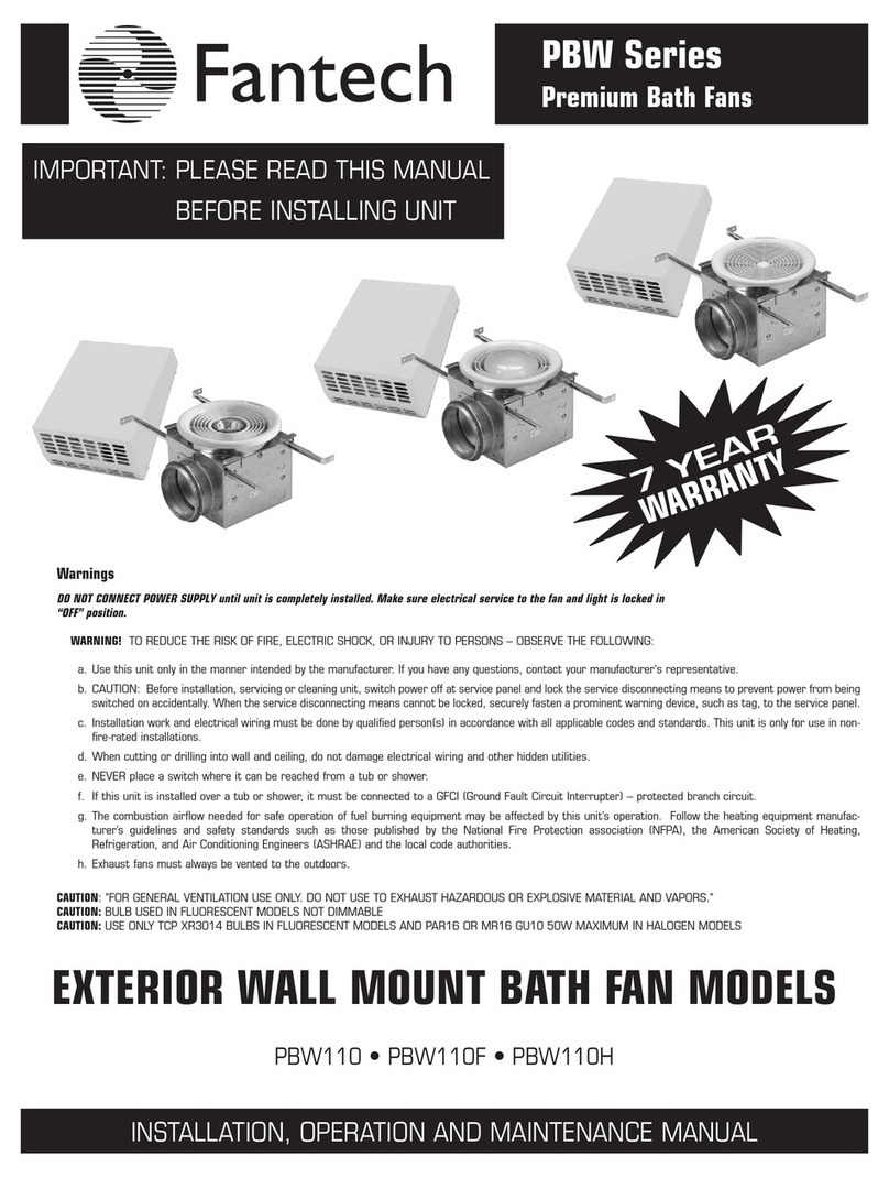 Fantech PBW110 Installation, operation and maintenance manual