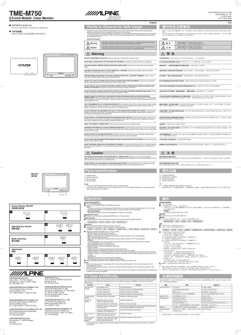 Alpine TME-M750 User manual Alpine TME-M750 User manual