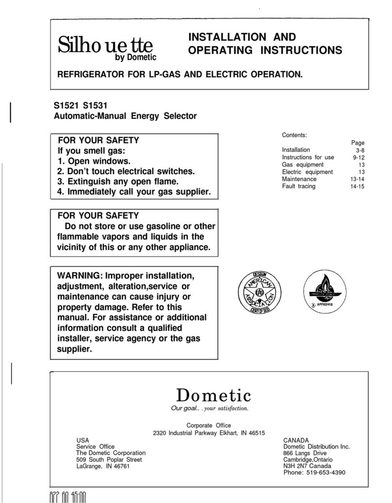 Dometic Silhouette S1521 Installation and operating instructions
