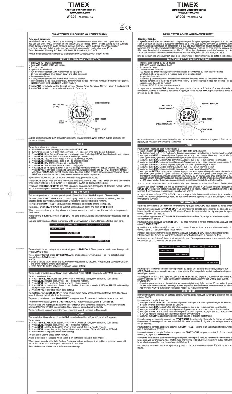 Timex W-209 User manual