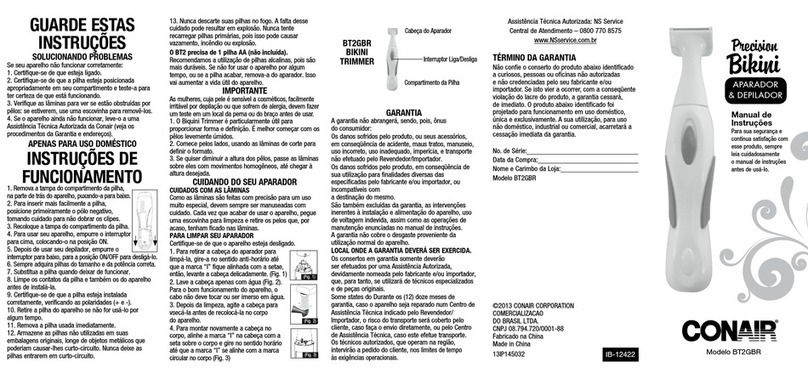 Conair Precision Bikini BT2GBR Instruction booklet