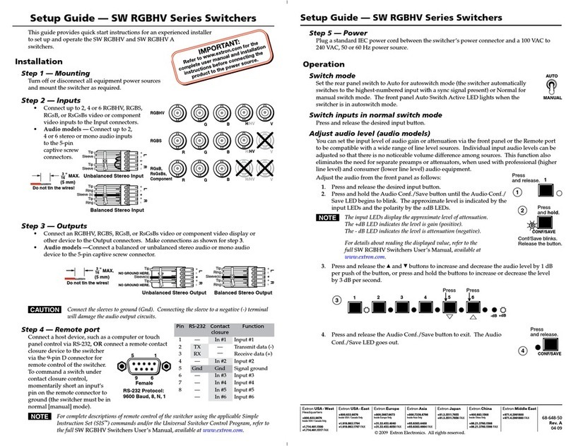 Extron electronics SW RGBHV Series Setup guide