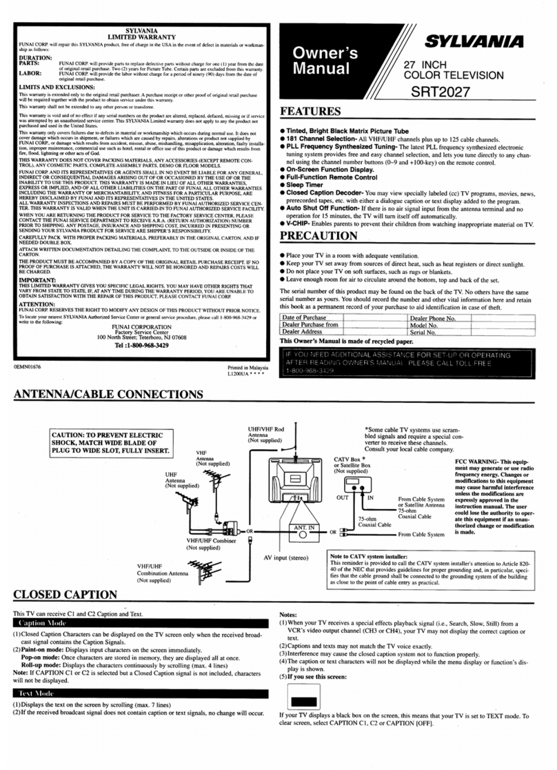 Sylvania SRT2027 owner's manual