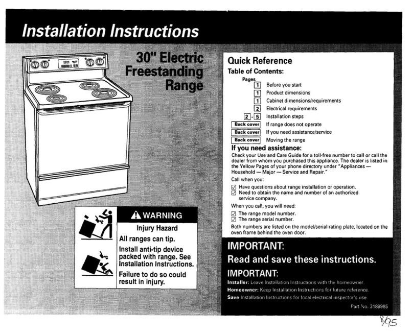 Whirlpool 36'' Freestanding Gas Range User manual