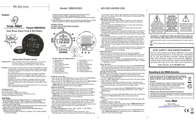 Sonic Alert SBB500SS Operation instructions