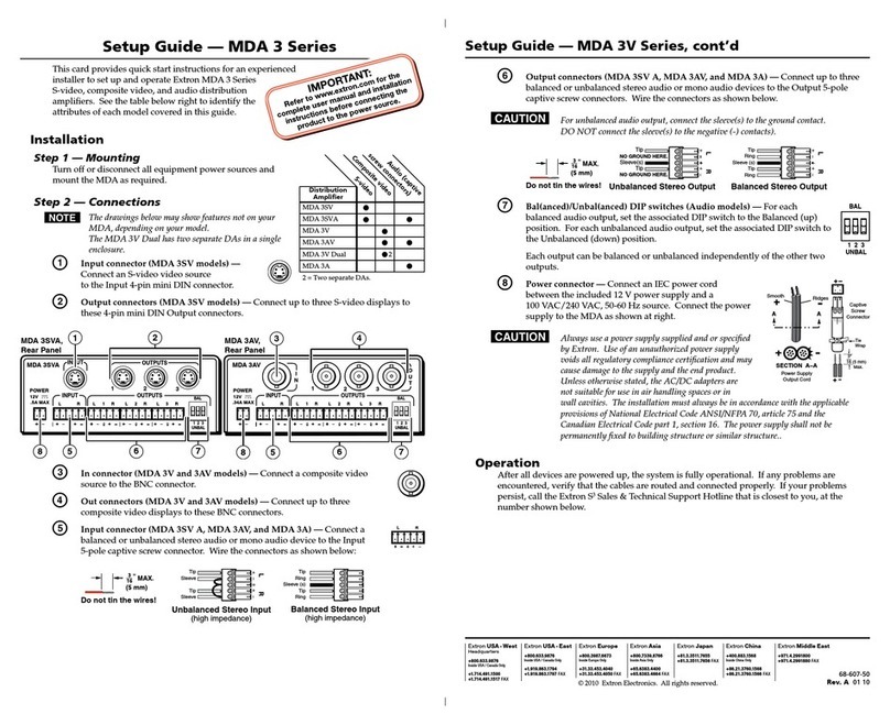 Extron electronics VersaTools MDA 3SV Dual Setup guide