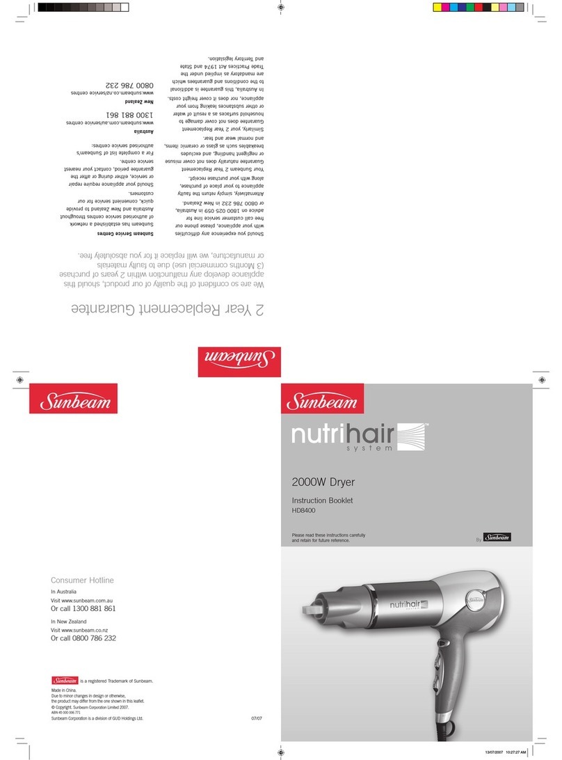 Sunbeam nutrihair HD8400 Instruction booklet