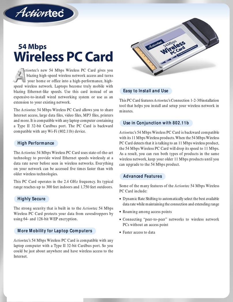 ActionTec 54 Mbps Wireless PC Card Brochure & specs