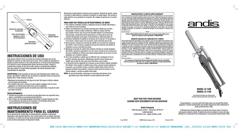 Andis CI-74M Installation instructions