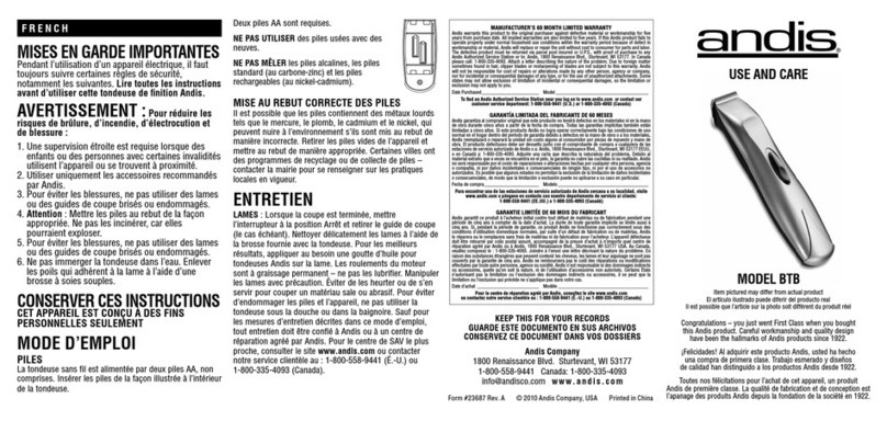 Andis BTB Installation instructions
