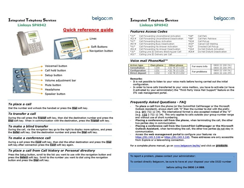 BELGACOM LINKSYS SPA942 Quick reference guide