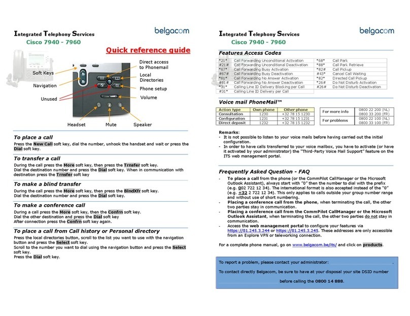 BELGACOM Cisco 7940 Quick reference guide