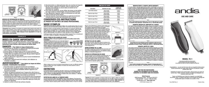 Andis TC-1 Installation instructions