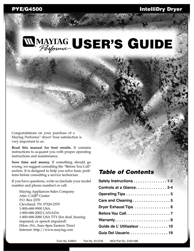 Maytag Performa Intellidry PYEG4500 User manual