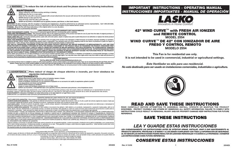 Lasko 2554 operating manual
