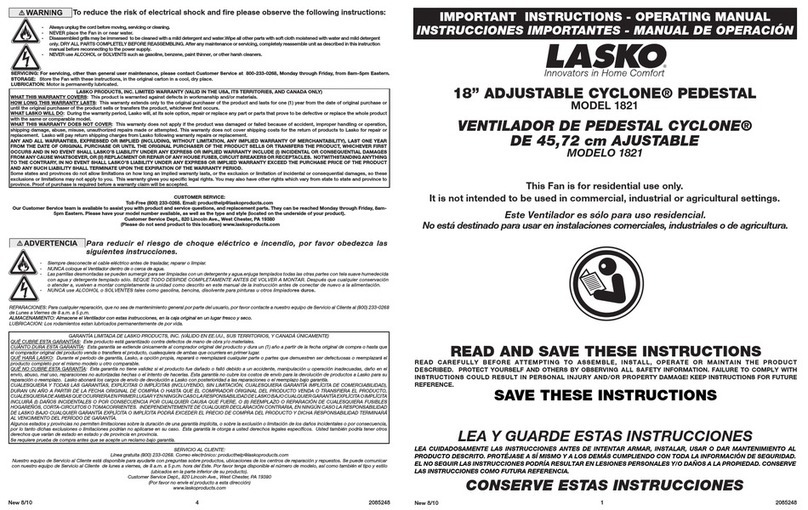Lasko 1821 User manual