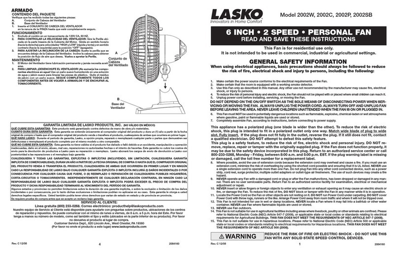 Lasko 2002C instructions