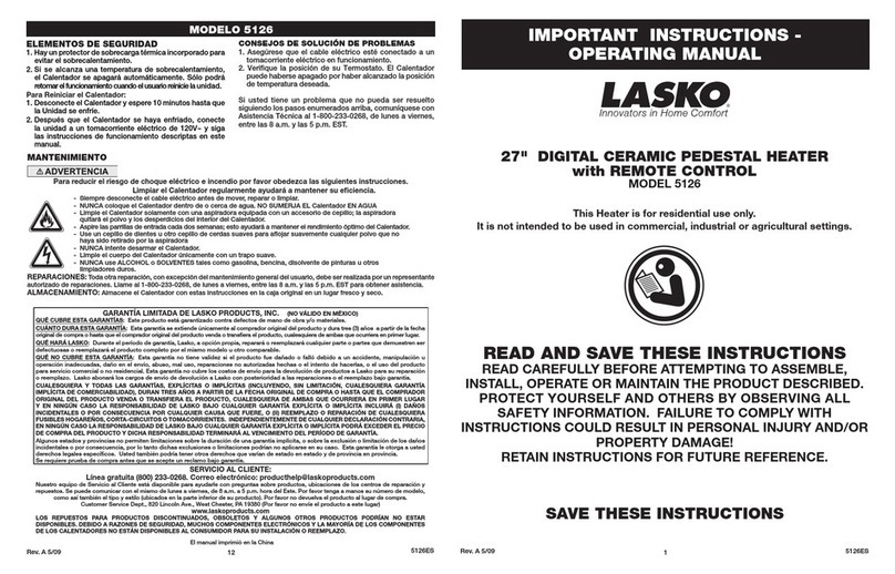 Lasko 5126 operating manual