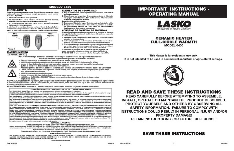 Lasko 6450 operating manual