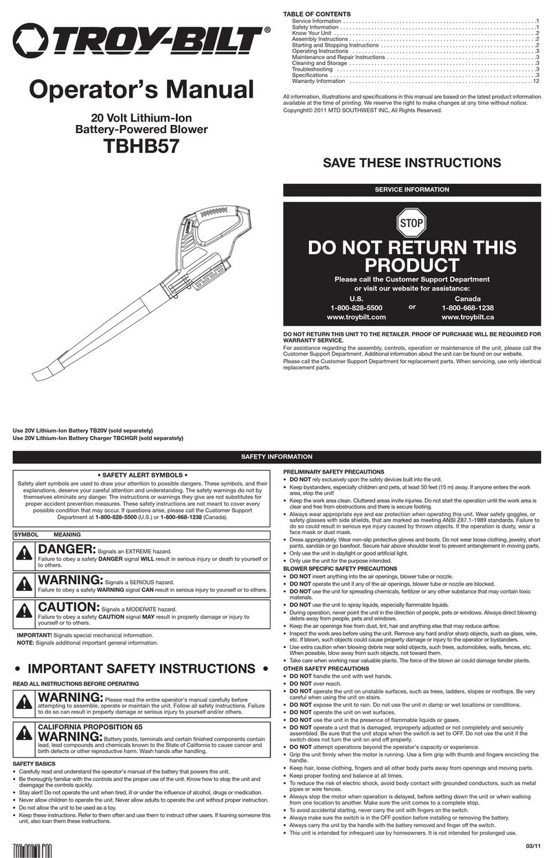 Troy-Bilt TBHB57 Operator's manual