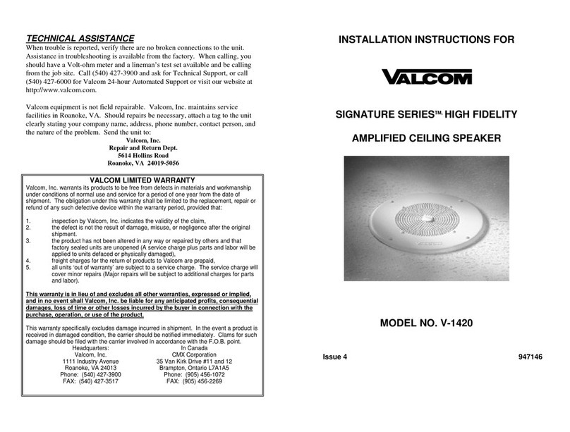 Valcom SIGNATURE V-1420 Installation insructions