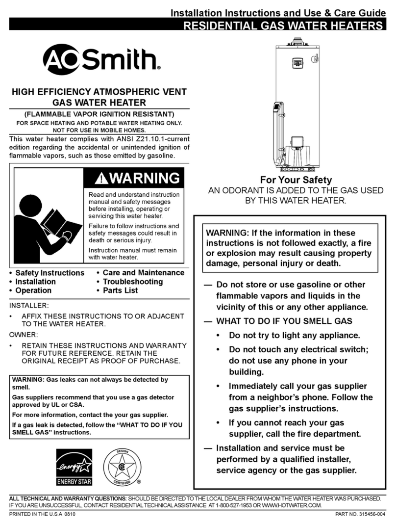 A.O. Smith HIGH EFFICIENCY ATMOSPHERIC VENTGAS WATER... Use & care guide