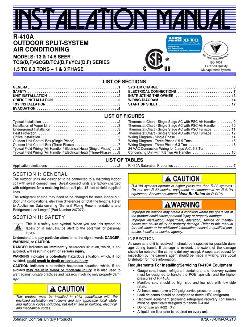 Johnson Controls 13 Seer-TCGD User manual