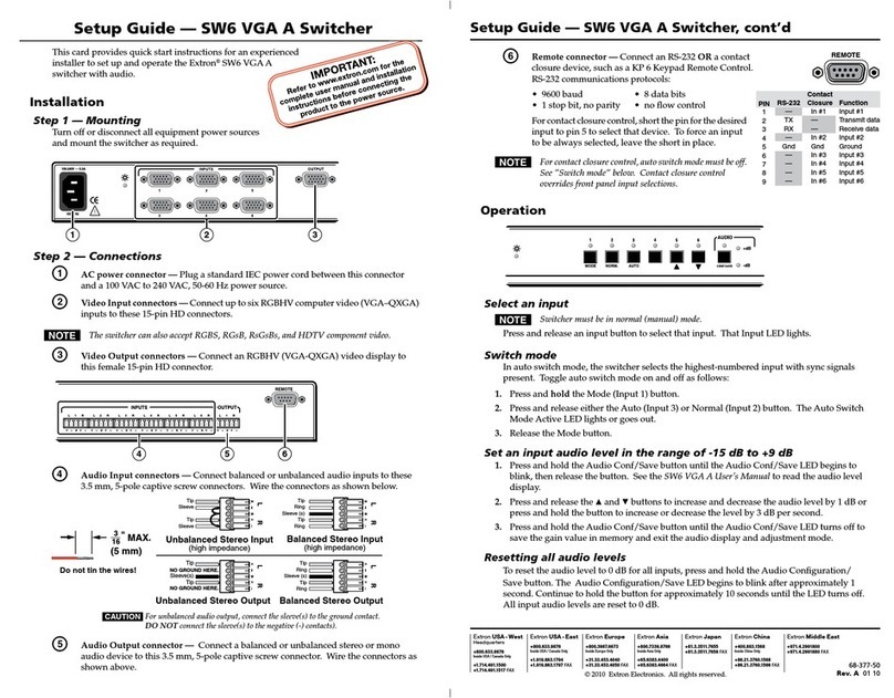 Extron electronics SW6 VGA A Setup guide