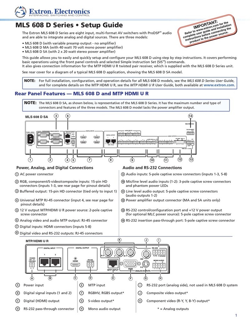 Extron electronics MLS 608 D SA Setup guide Extron electronics MLS 608 D SA Setup guide