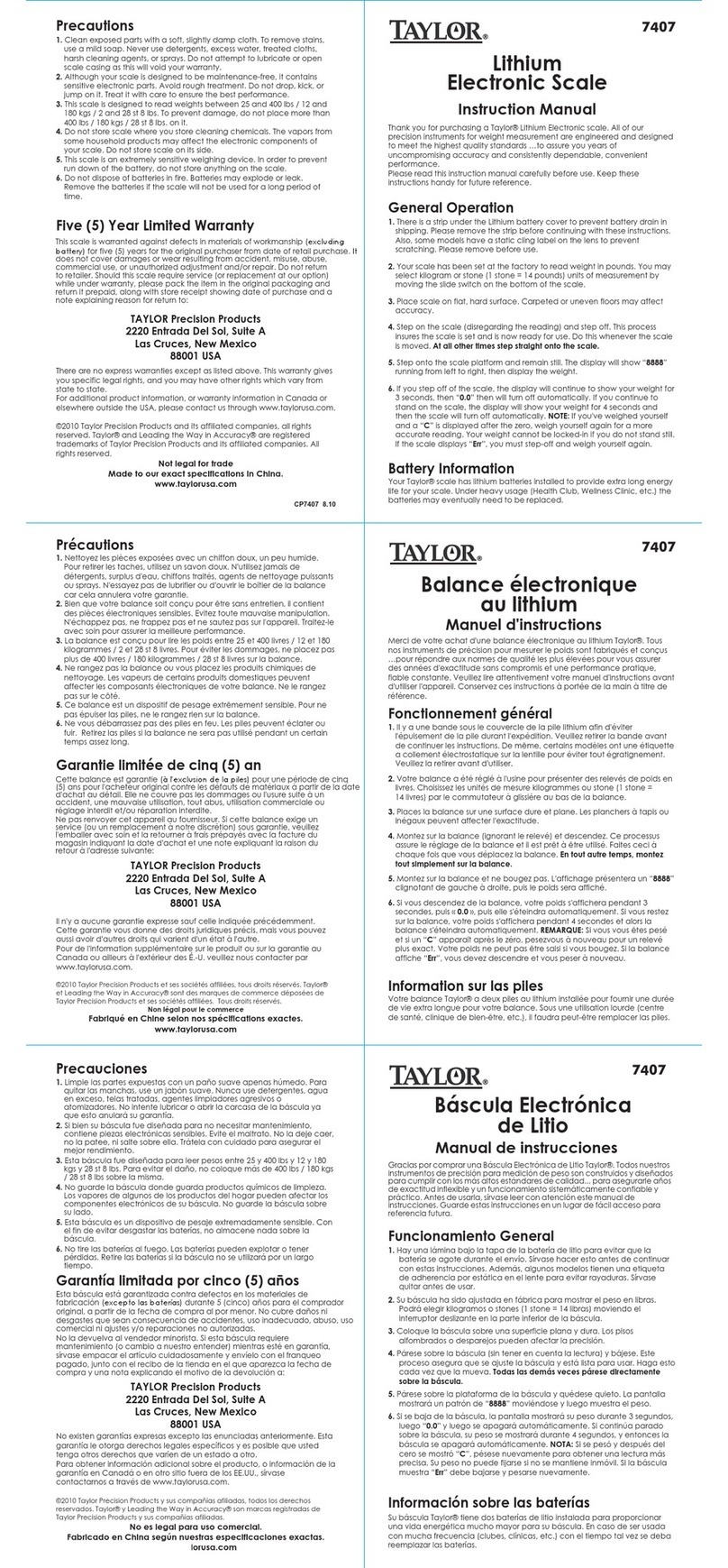 Taylor Lithium 7407 instruction manual
