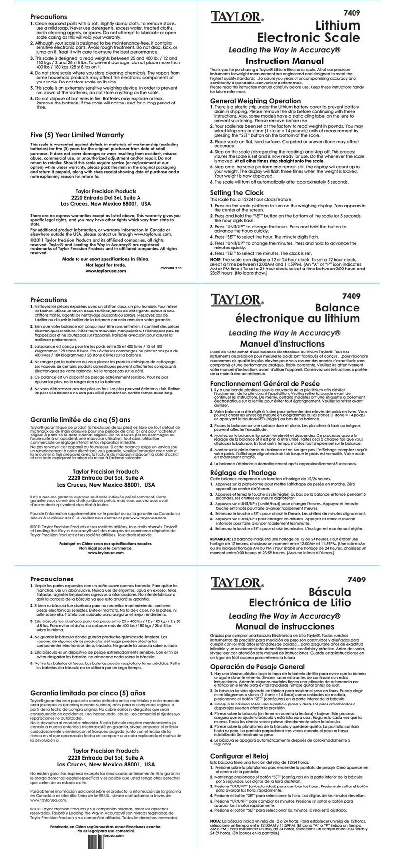 Taylor Lithium 7409 User manual