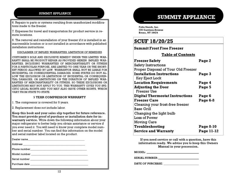 Summit Appliance SCUF 18 Quick manual