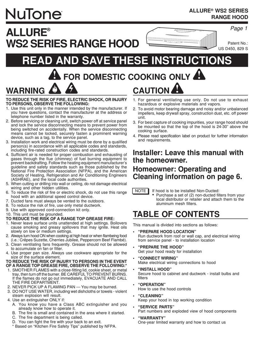 NuTone ALLURE WS2 SERIES User manual