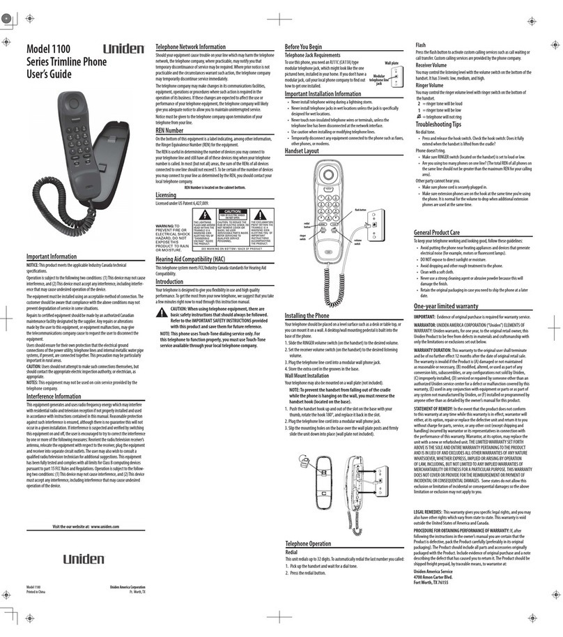 Uniden 1100 Series user guide