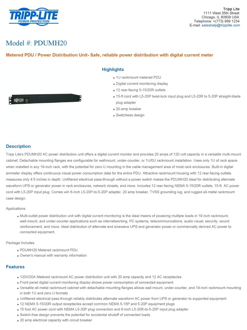 Tripp Lite PDUMH20 Specification sheet