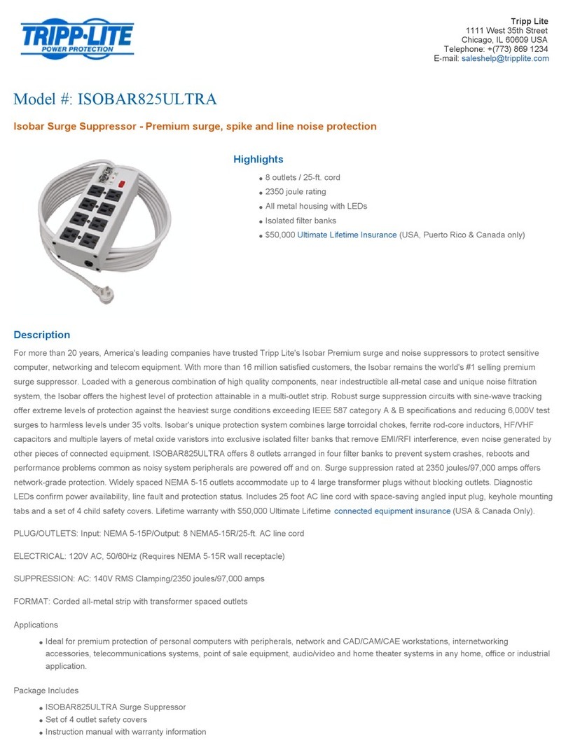 Tripp Lite ISOBAR825ULTRA User manual