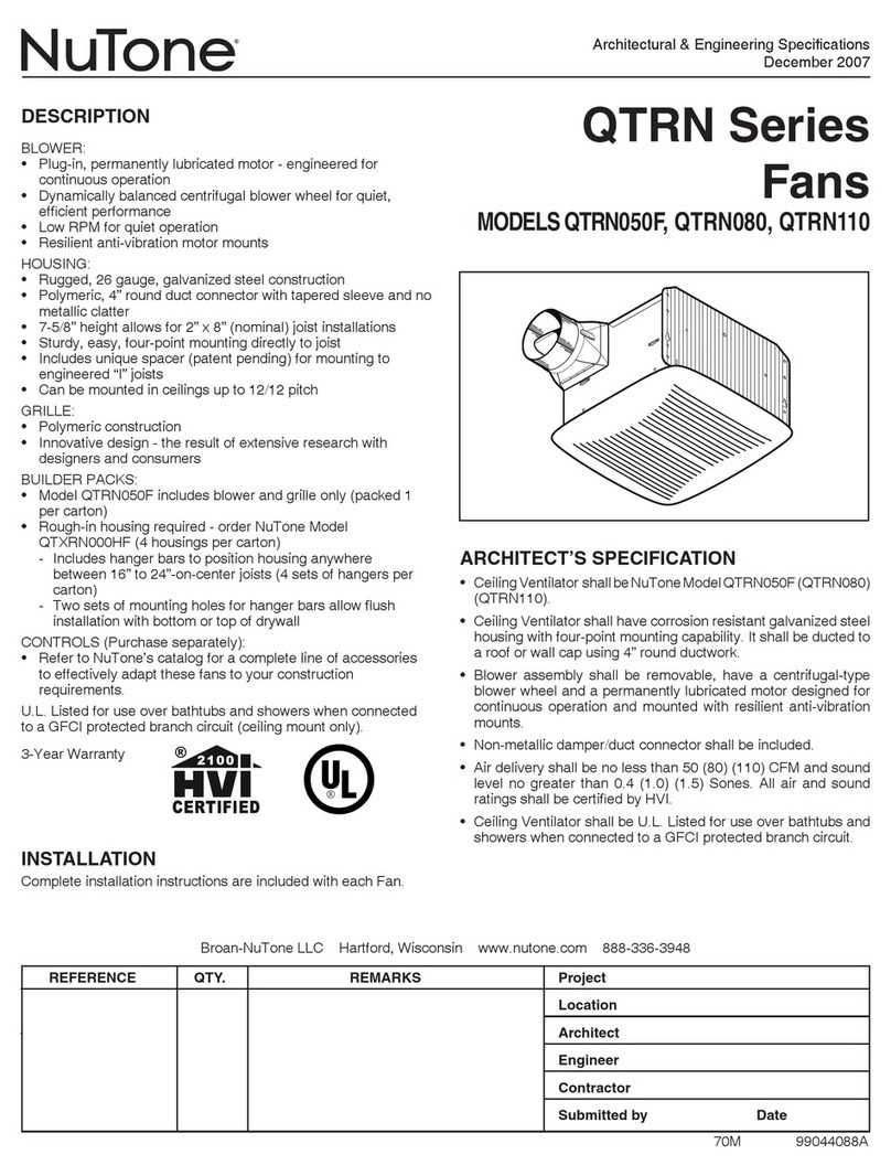 NuTone ULTRA SILENT QTRN050F User manual