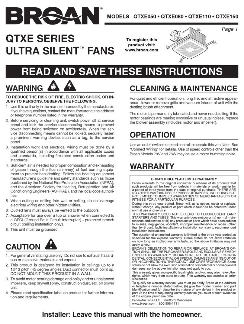 Broan ULTRA SILENT QTXE150 User manual