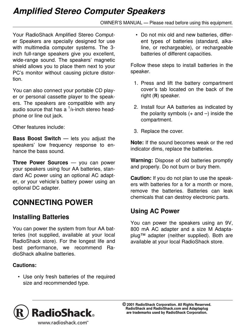 Radio Shack Amplified Stereo Computer Speakers owner's manual Radio Shack Amplified Stereo Computer Speakers owner's manual
