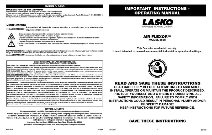 Lasko Air Flexor 3635 operating manual