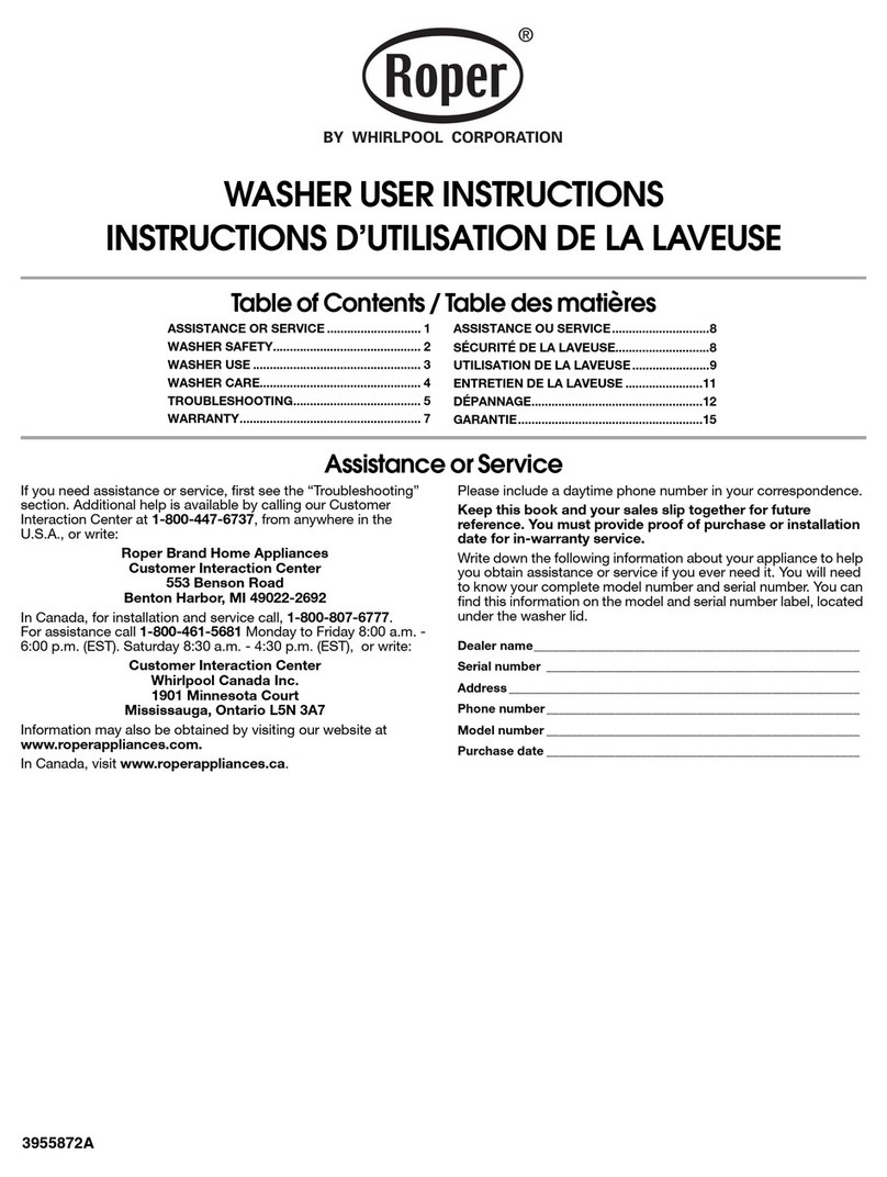 Roper Washer User instructions