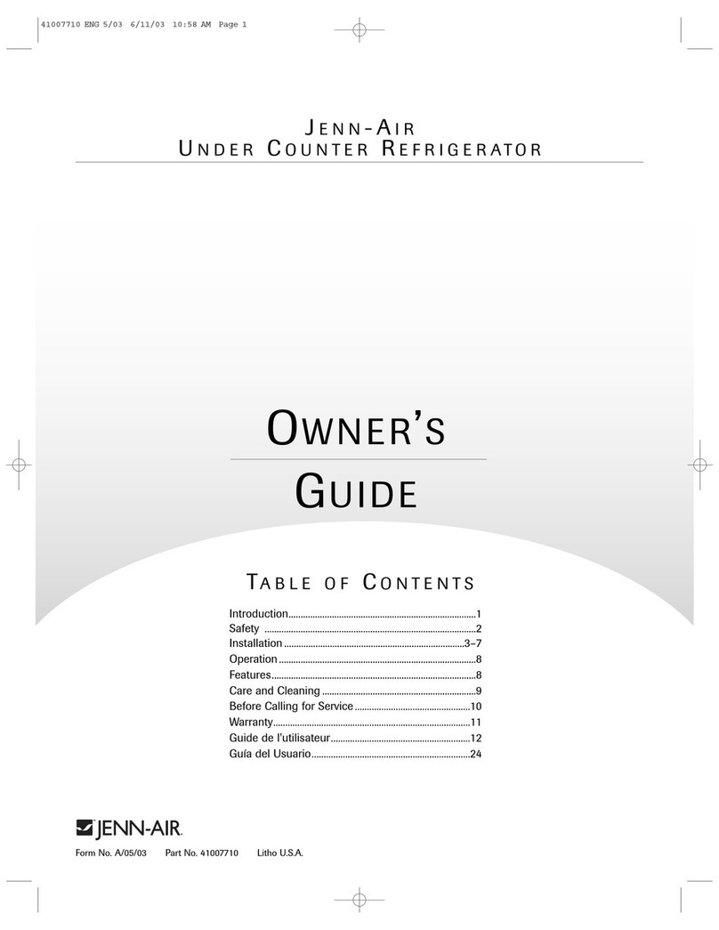 Jenn-Air UNDER COUNTER REFREGERATOR owner's guide Jenn-Air UNDER COUNTER REFREGERATOR owner's guide