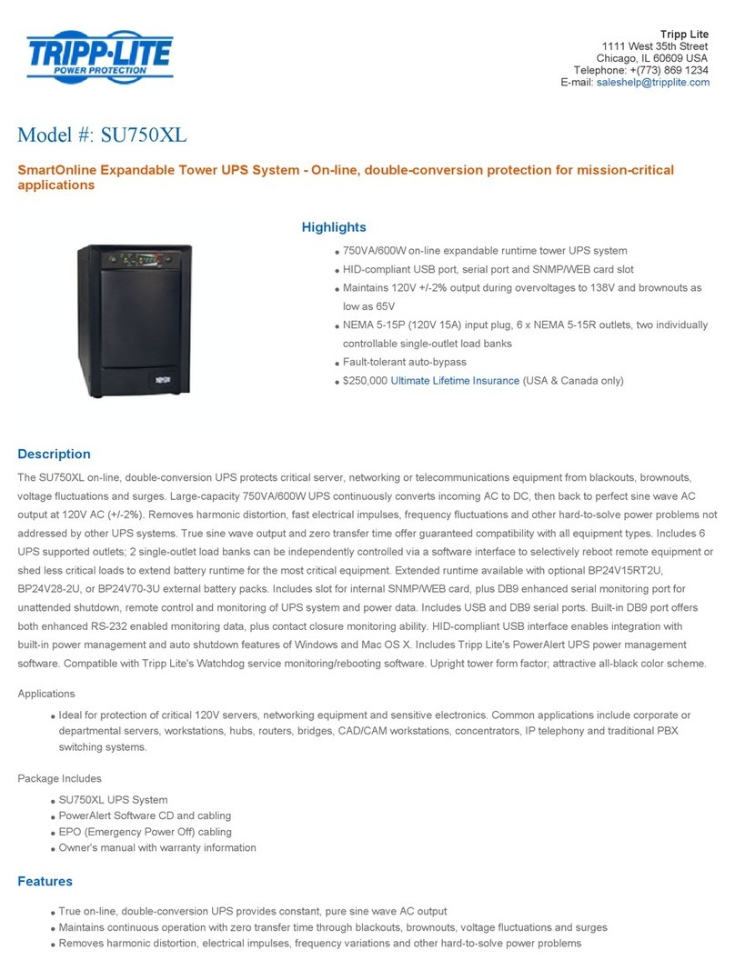 Tripp Lite SmartOnline SU750XL User manual