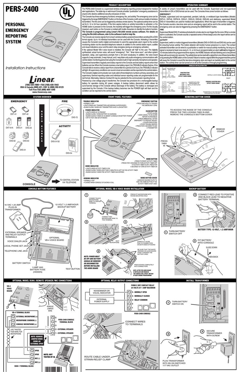 Linear PERS-2400 PERSONAL EMERGENCY REPORTING SYSTEM... User manual