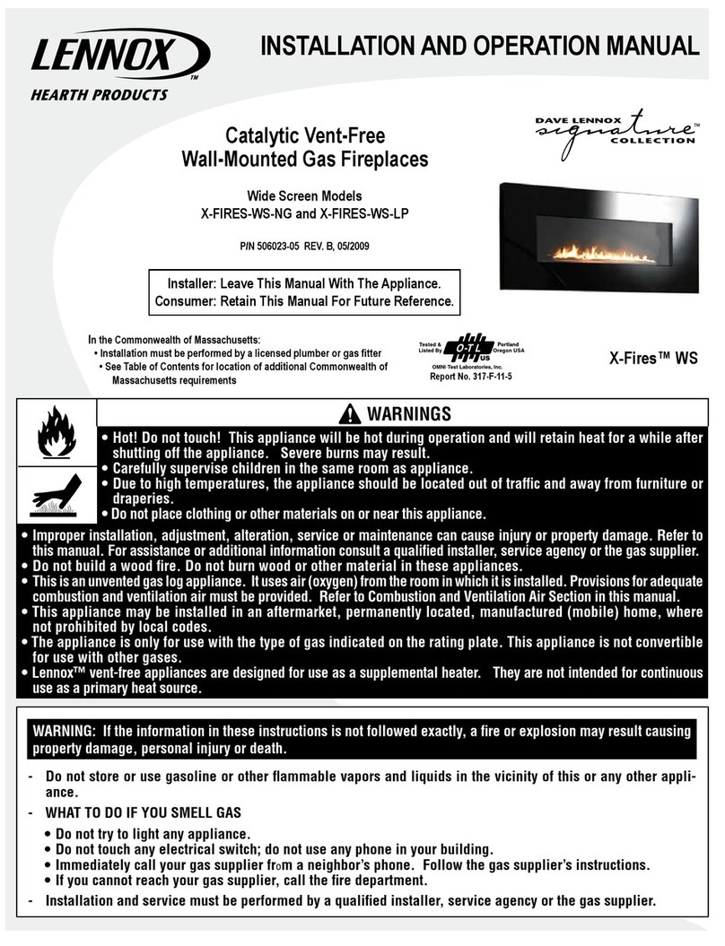 Lennox Hearth Products X-FIRES-WS-NG Installation and operation manual